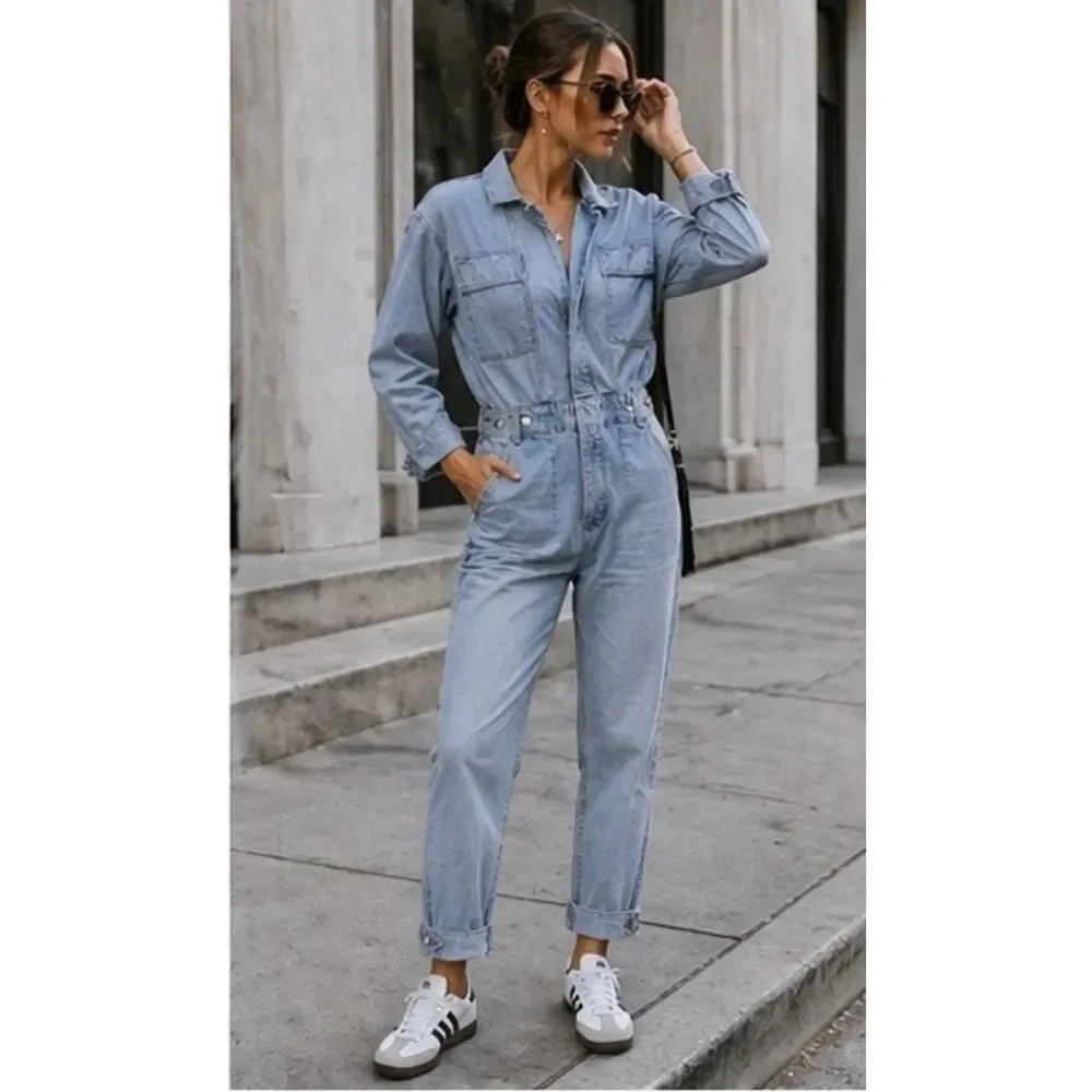 Citizens of Humanity Utility Denim Y2K Jumpsuit Light Wash Zip Front Size M - Picture 3 of 12